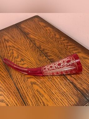 Cut to Clear Crystal Ruby Red Horn Vase